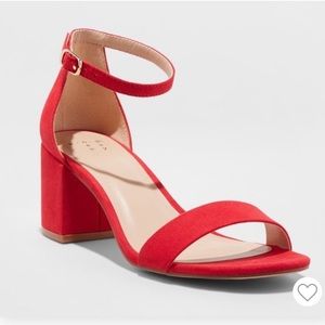 Red low block heels